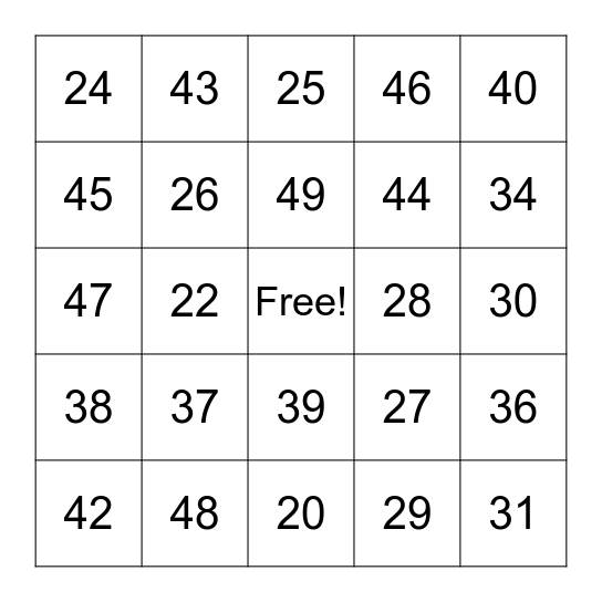 Number Bingo Card