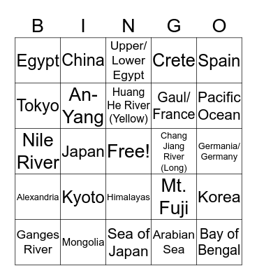 Geo Bingo Card