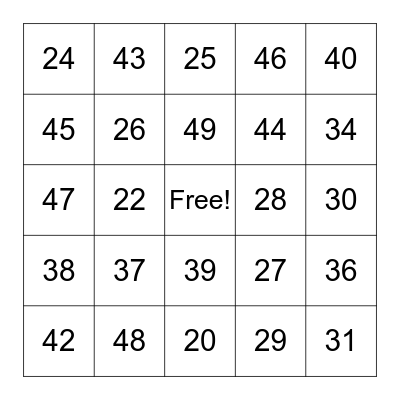Number Bingo Card