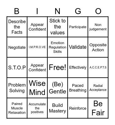 DBT Bingo Card