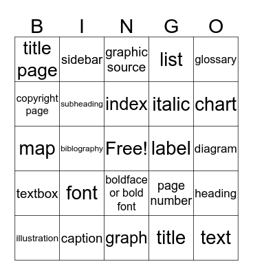 Text Features BINGO Card