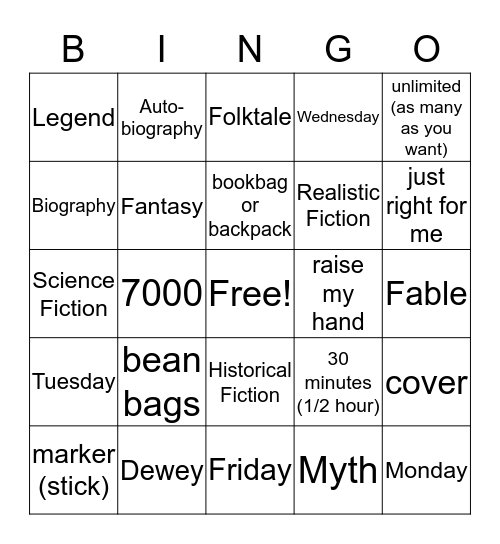 Library Bingo Card