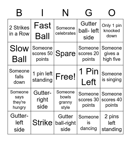 Bowling Bingo Card