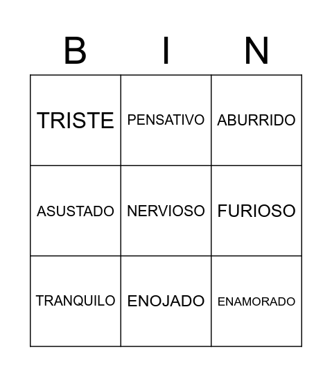 Los Sentimientos Bingo Card