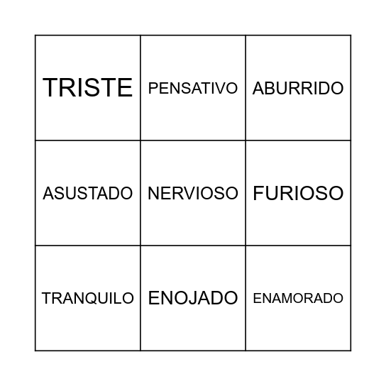 Los Sentimientos BINGO Card