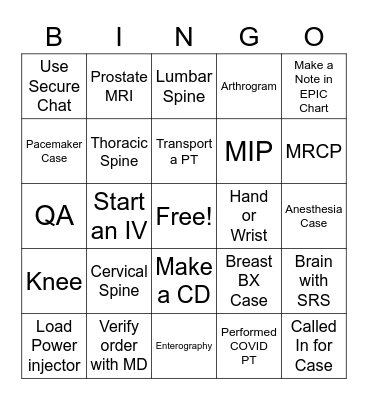 MRI Bingo Card