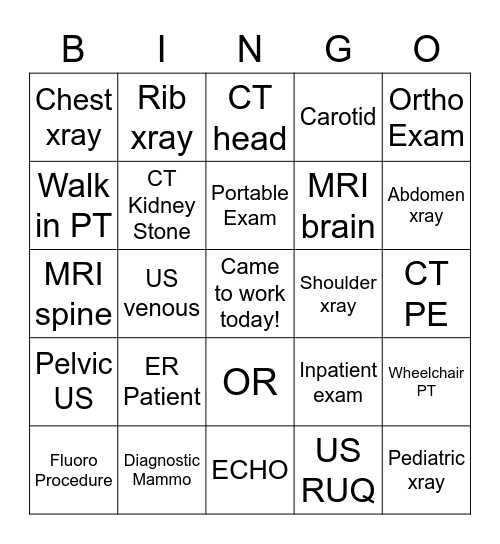 Radiology Week Bingo Card