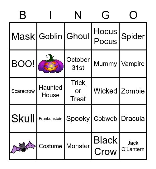 Hilltop Manor Halloween Party 2022 Bingo Card