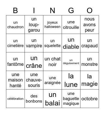 French Halloween Bingo Card