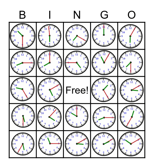 Telling Time Bingo Card