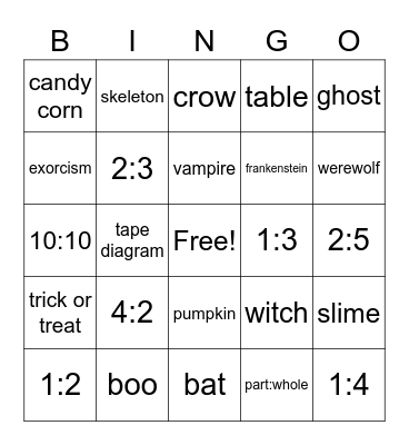 Halloween / math Bingo Card