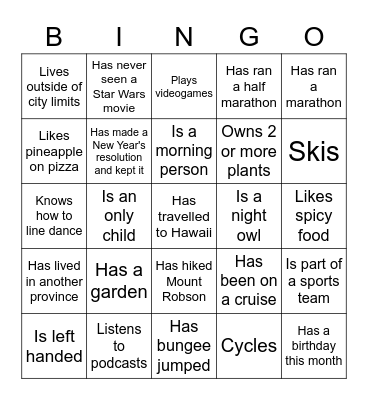 ICEBREAKER BINGO Card