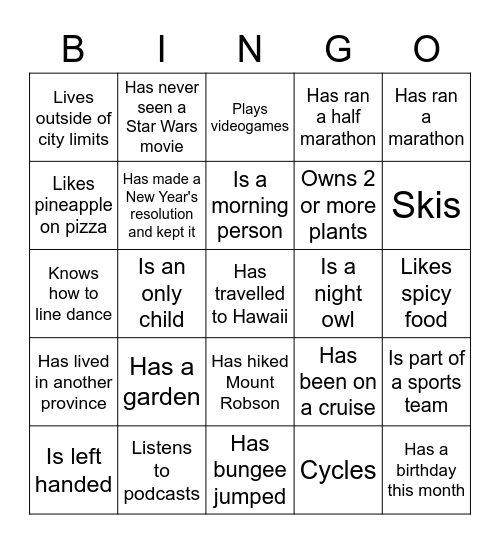 ICEBREAKER BINGO Card