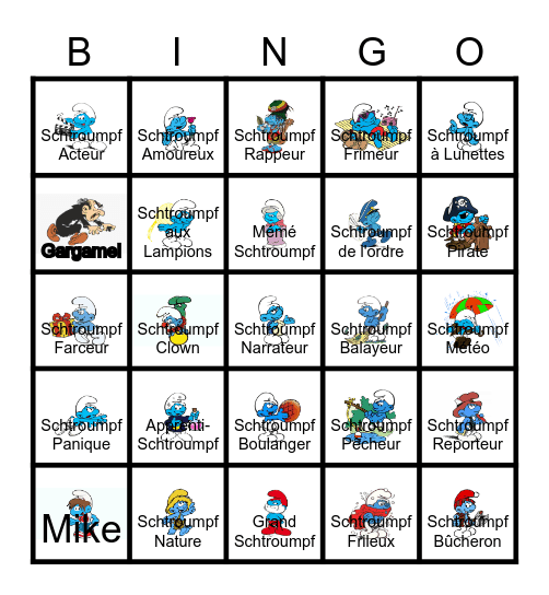 Le village des schtroumpfs Bingo Card