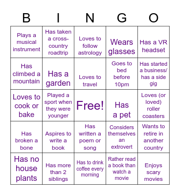 IV Team Bingo Card