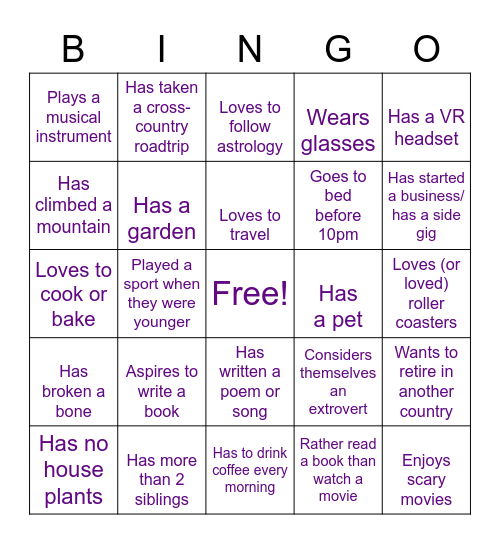 IV Team Bingo Card