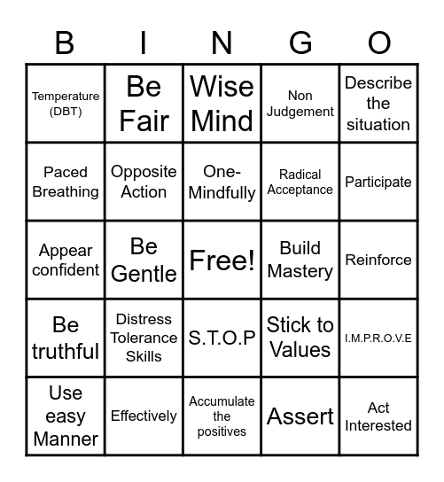 DBT Bingo Card