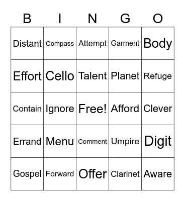 Untitled Bingo Card