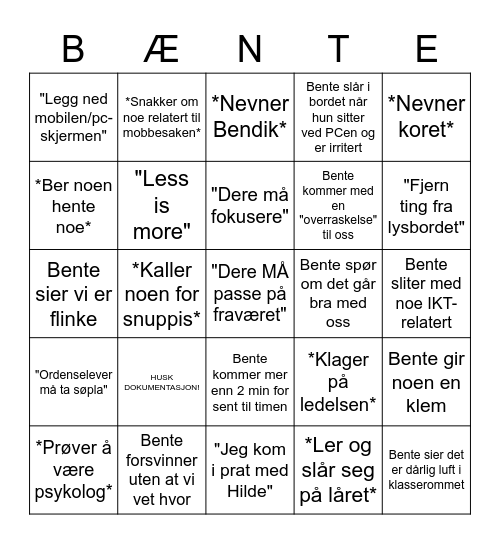 BENDTE-BINGO 2 Bingo Card