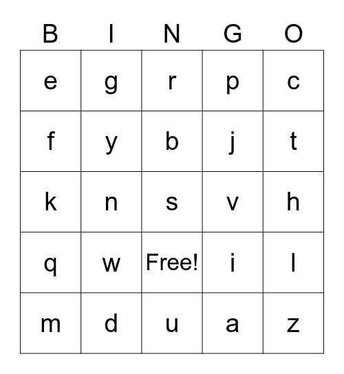 ABC Bingo Card