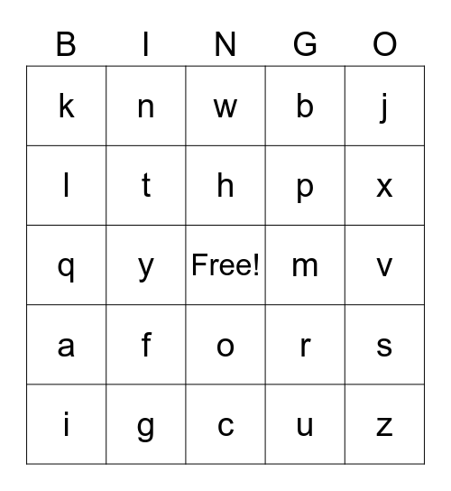 Alphabet Bingo Card