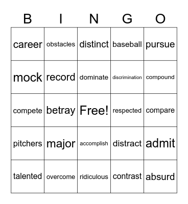 Vocabulary Bingo 1 Bingo Card