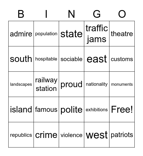 My country at a glance Bingo Card