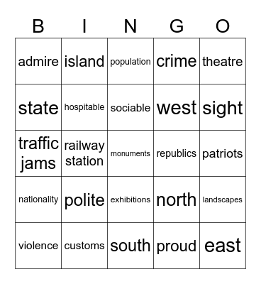 My country at a glance Bingo Card