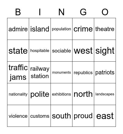 My country at a glance Bingo Card