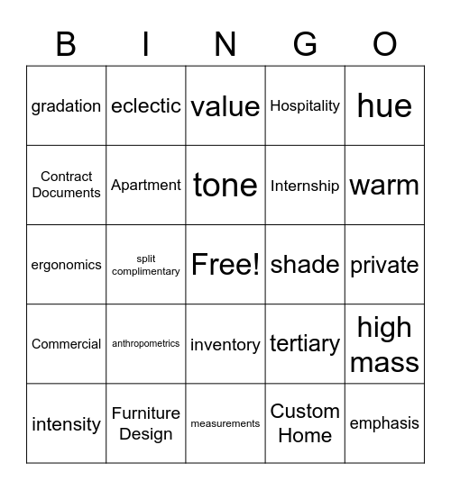 Interior Design Fundamentals Bingo Card