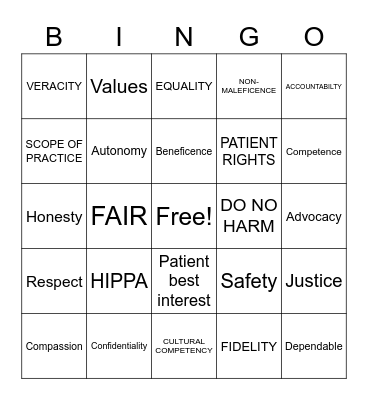 Healthcare Ethics Bingo Card