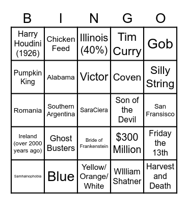 Halloween Trivia Bingo Card