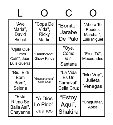 LOCOTUBRE 2022 Bingo Card