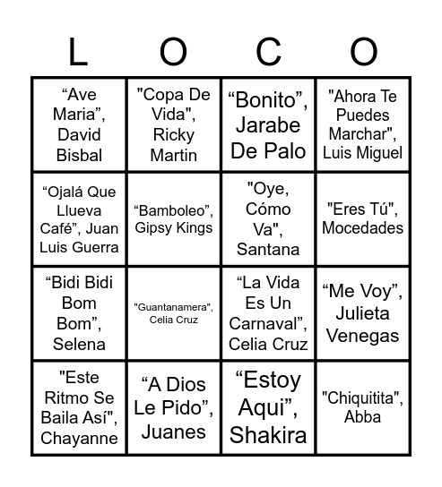 LOCOTUBRE 2022 Bingo Card