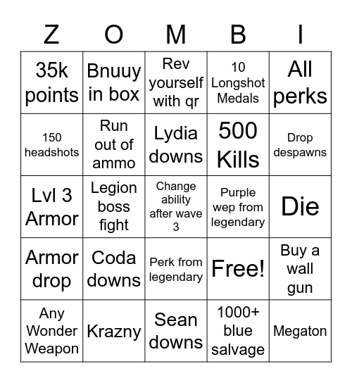 Outbreak Bingo Card