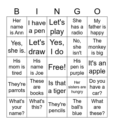 Listening ESL Bingo Card