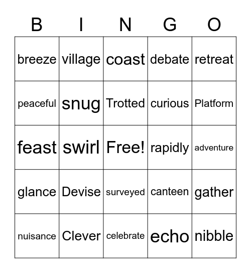 Vocabulary Bingo Card