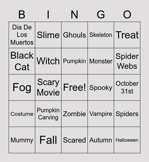 Halloween Bingo Card