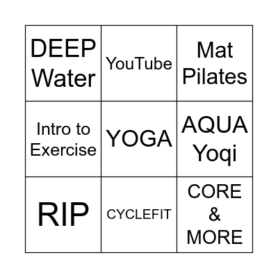 Group Exercise BINGO Classes Bingo Card