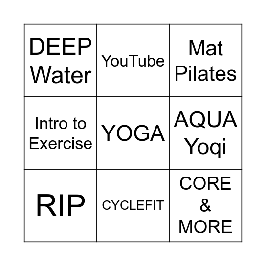 Group Exercise BINGO Classes Bingo Card