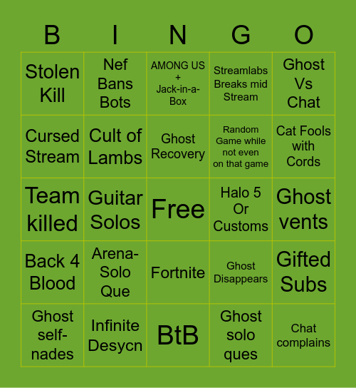 Ghost’s Stream Bingo Card