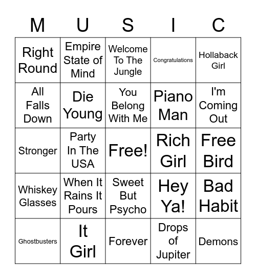 Music Bingo Card