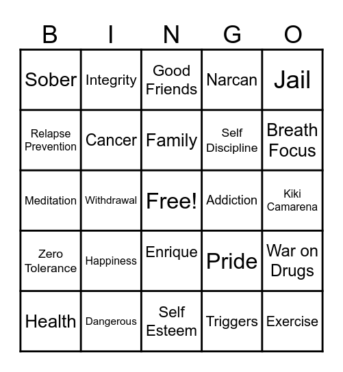 Red Ribbon Week Bingo Card