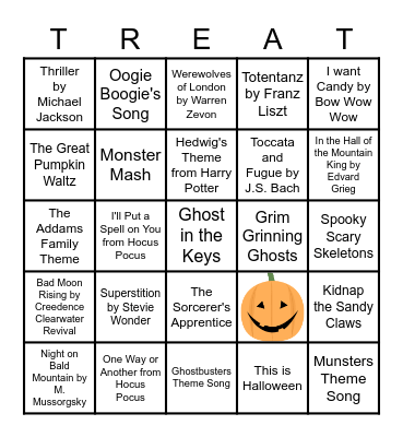 Halloween Music Bingo Card
