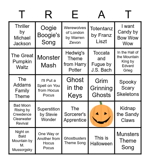 Halloween Music Bingo Card