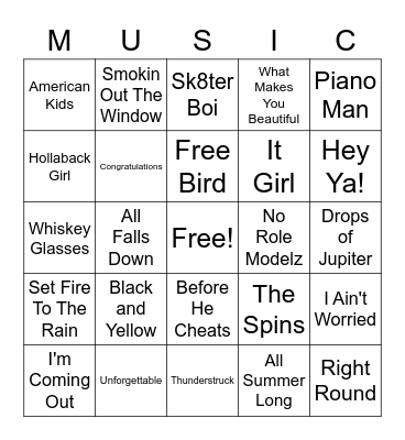 Family Olympics Music Bingo!!! Bingo Card