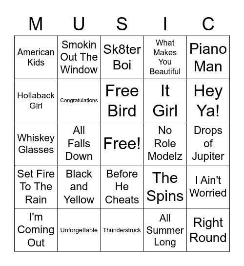 Family Olympics Music Bingo!!! Bingo Card