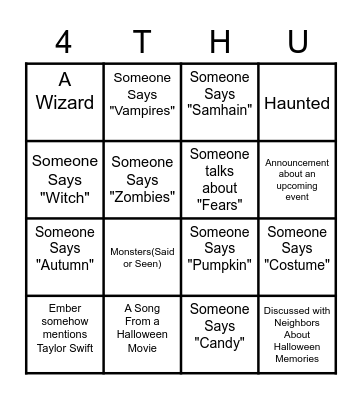 Fourth Universalist Society Halloween Bingo Card