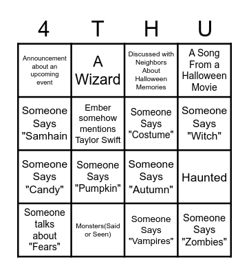 Fourth Universalist Society Halloween Bingo Card