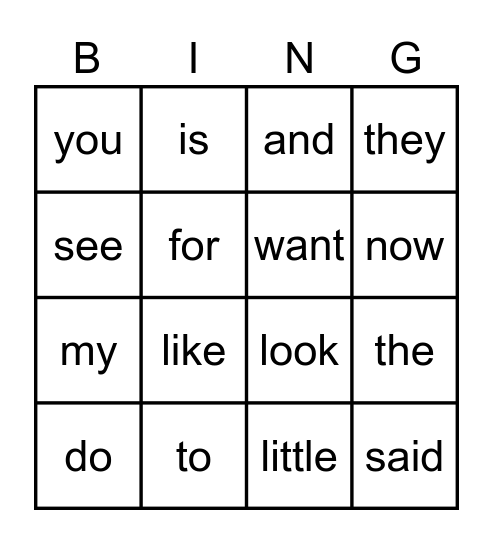 High Frequency Words Bingo-Lessons 1-5 Bingo Card